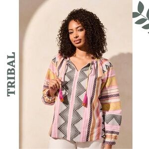 Tribal Jeans Boho Tassel Peasant Top Medium NWT Cotton